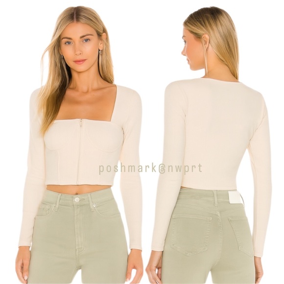 JONATHAN SIMKHAI Shay Ecru Cream Bustier Ribbed Crop Top Shirt Blouse S Small - Picture 1 of 11